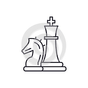 Chess pieces, knight and queen line icon concept. Chess pieces, knight and queen vector linear illustration, symbol