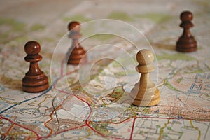 Chess Pieces on Map - Strategic Planning