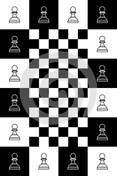 Chess pieces of pawns on a chessboard