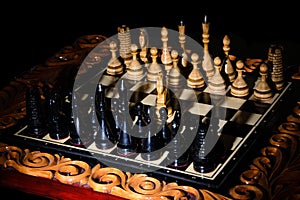 The chess pieces are placed on the chessboard.