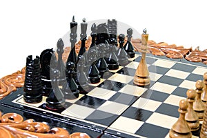 The chess pieces are placed on the chessboard.