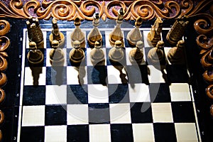 The chess pieces are placed on the chessboard.