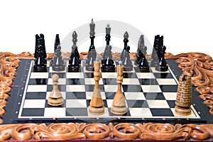 The chess pieces are placed on the chessboard.