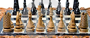 The chess pieces are placed on the chessboard.