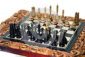 The chess pieces are placed on the chessboard.