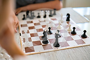 Chess pieces set on a chessboard. Peoples playing chess board. chess game