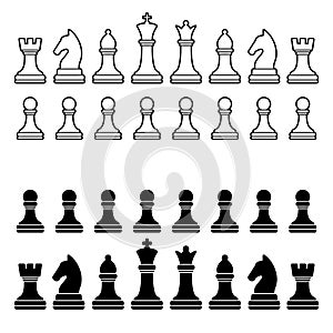 Chess Pieces Silhouette - Black and White Set.