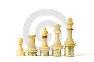 Chess pieces on stacked coins