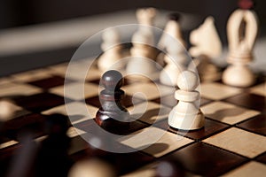 Chess pieces on a table in the park