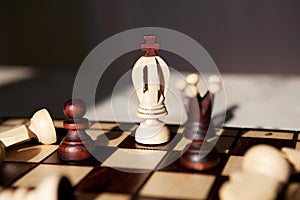Chess pieces on a table in the park