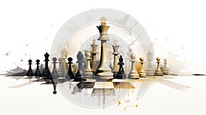 Chess pieces watercolor drawing, strategy games and challenge concept