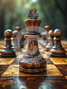 Chess pieces on wooden chessboard the concept of strategy planning and decision-making