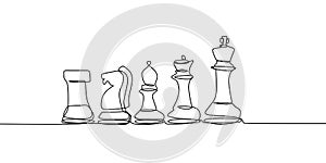 Chess player with continuous single line drawing vector illustration isolated on white background