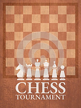 Chess Poster Design with all pieces and board Design on Wood Texture