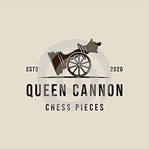chess queen cannon creative logo vector vintage illustration template icon graphic design. sport strategy sign or symbol for