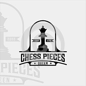 chess and queen piece logo vintage vector illustration template icon graphic design. retro sign or symbol for chess tournament or