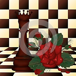 Chess Queen and red rose