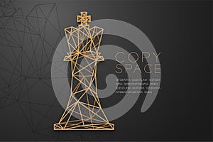 Chess Queen wireframe Polygon golden frame structure, Business strategy concept design illustration