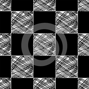 Chess seamless pattern. Monochrome hand drawn vector