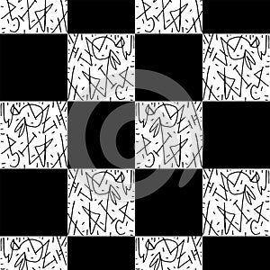 Chess seamless pattern. Monochrome vector hand drawn