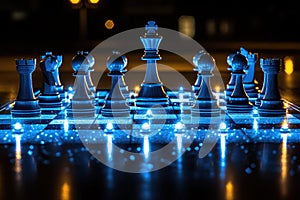 Night Chess Game on Illuminated Board, Strategic Game Setup