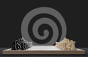 Chess set side view, Competition, game, war, emulation and planning concept, 3D