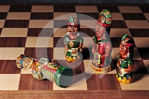 Chess set between Spaniards and Incas.