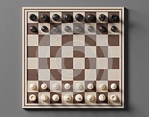 Chess set top view, Competition, game, war, emulation and planning concept, 3D