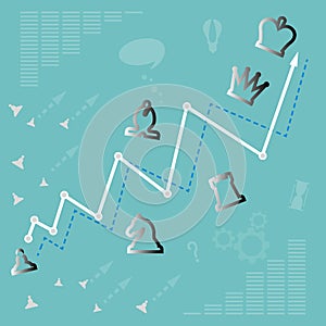 Chess strategy of buisness. The chess pieces tend upwards.