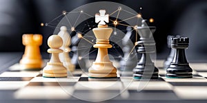 Chess Strategy and Leadership with Digital Network Connections Symbolizing Planning