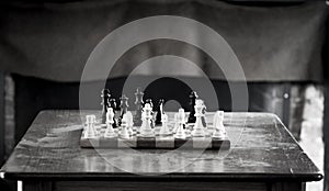 Chess And Table In Black & White