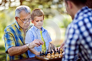 Chess on a table in the park