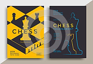 Chess tournament posters set template with board