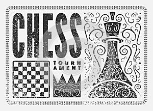 Chess tournament typographical vintage grunge style poster design. Retro vector illustration.