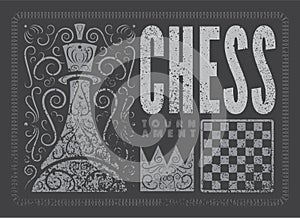 Chess tournament typographical vintage grunge style poster design. Retro vector illustration.