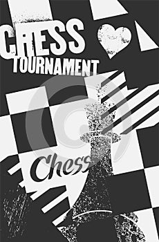 Chess tournament typographical vintage grunge style poster. Retro vector illustration.