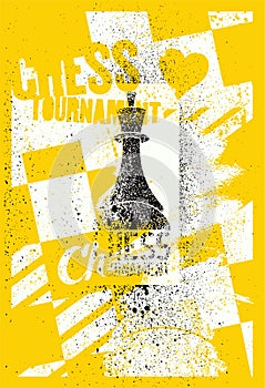 Chess tournament typographical vintage grunge style poster. Retro vector illustration.