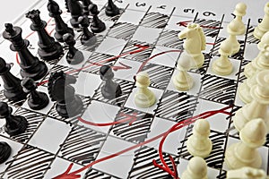 Chess. White board with chess figures on it.