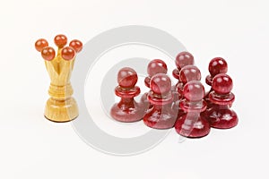 Chess, the white king leads the red pawns