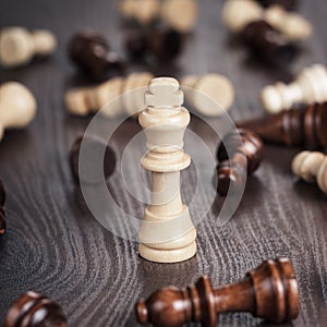 Chess win concept over wooden background