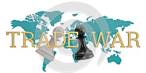 Chess and world map concept of trade war 3D illustration