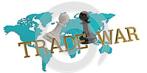 Chess and world map concept of trade war 3D illustration