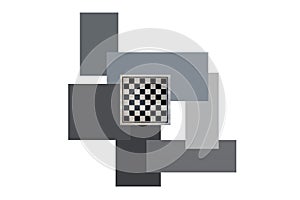 Chessboard and abstract figures on a white background