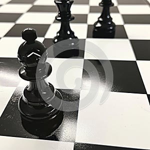 Chessboard with black and white chess pieces.