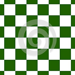 Chessboard or checker board seamless pattern in green and white. Checkered board for chess or checkers game. Strategy