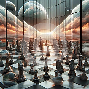 chessboard chess game surreal architicture