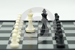 chessboard with a chess piece on the back Negotiating in business. as background business concept and strategy concept with copy