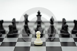 Chessboard with a chess piece on the back Negotiating in business. as background business concept and strategy concept with copy