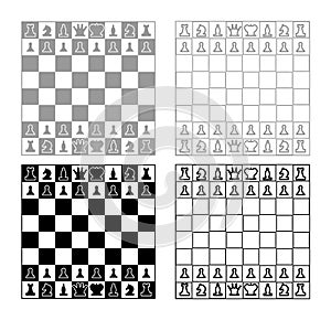 Scacchiera un scacchi pezzi linea data numerica icona contorno impostato grigio nero colore 