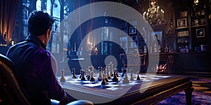A Chessboard Mid-Game with Dramatic Lighting for Gaming, Strategy, or Dramatic-Themed Design Projects